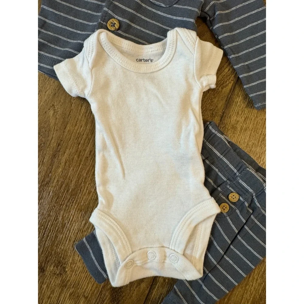 Carters Preemie Baby Outfit Boy 3 Piece Set Bodysuit Pants Jacket Button Striped